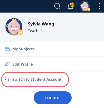 Switch to Student Account