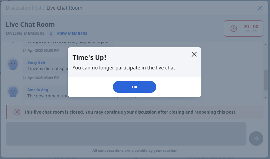 Live Chat Time's Up