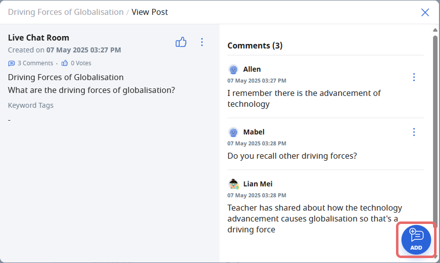 Adding Comments in Live Chat