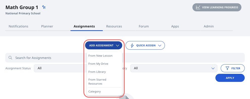 Add Assignments to Class Group