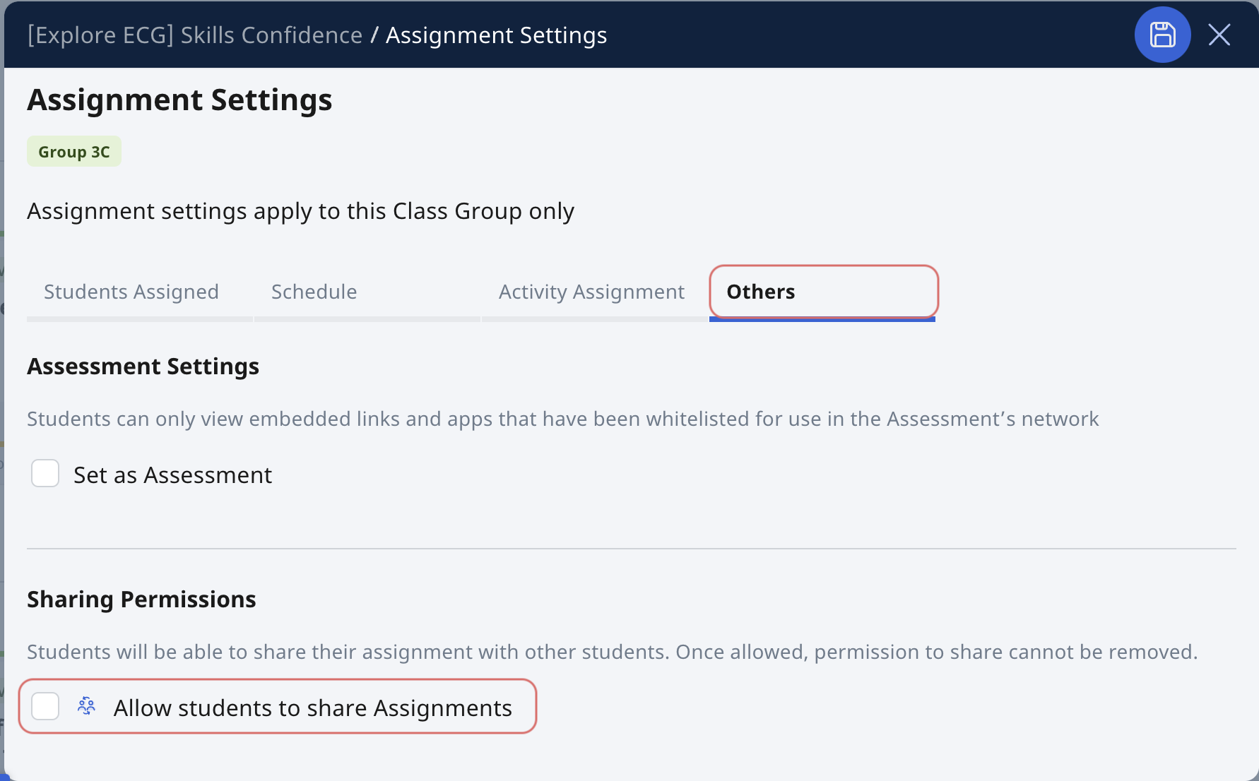 Allow Students to Share Assignments