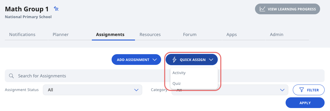 Quick Assign Activities & Quizzes