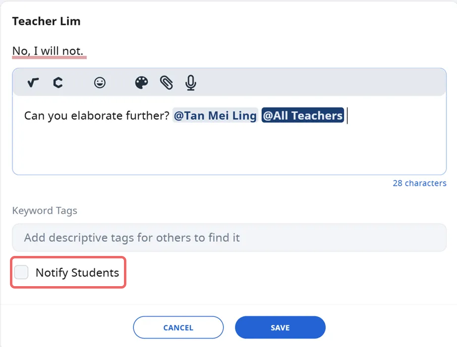 Annotate-notify students