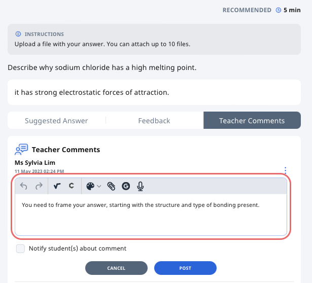 Add Teacher Comments