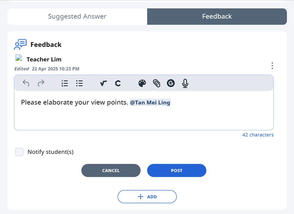 Add Teacher Comments