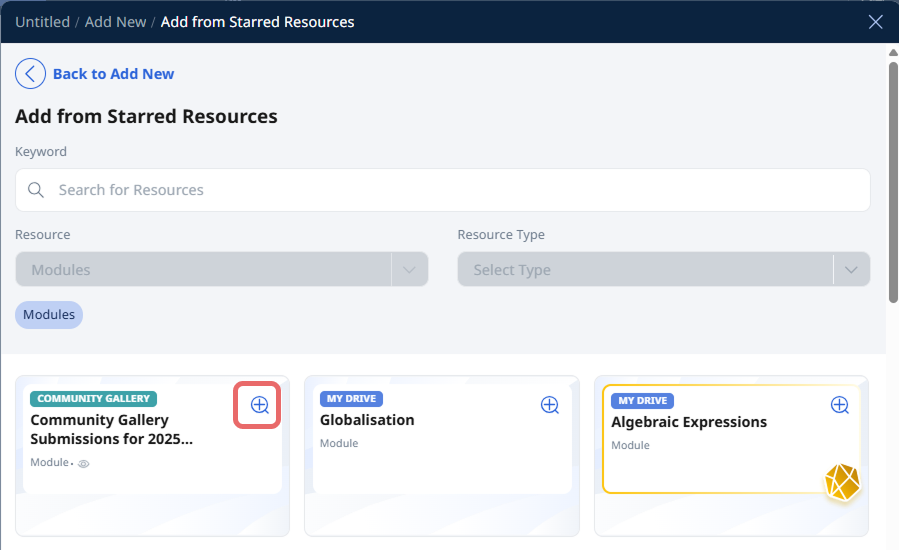 Add Existing Activities from Resources