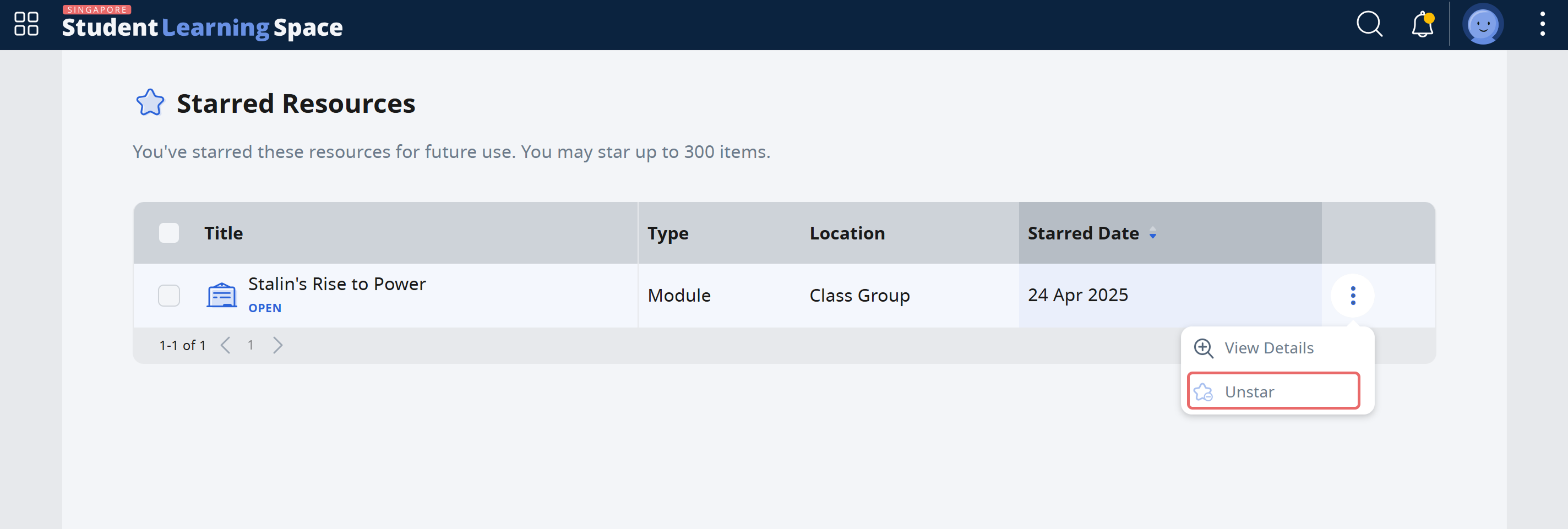Unstarring a Resource