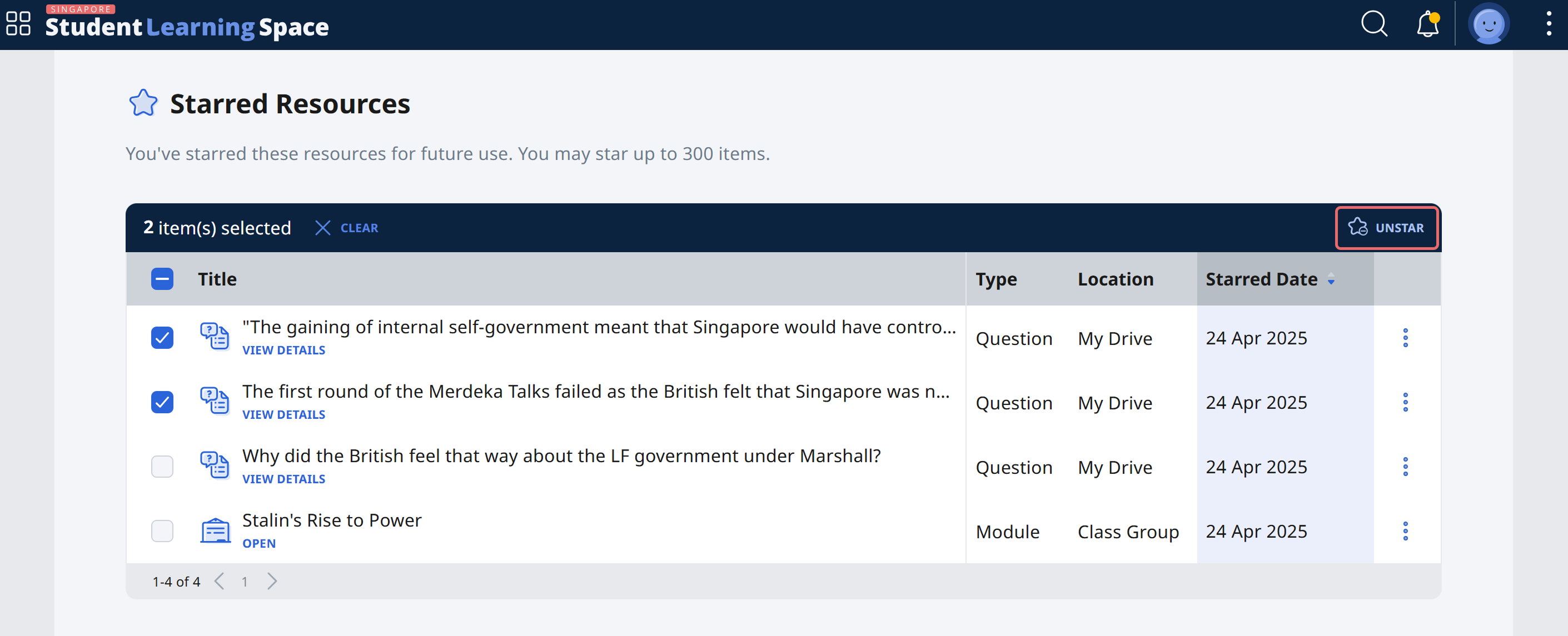 Unstarring a Resource