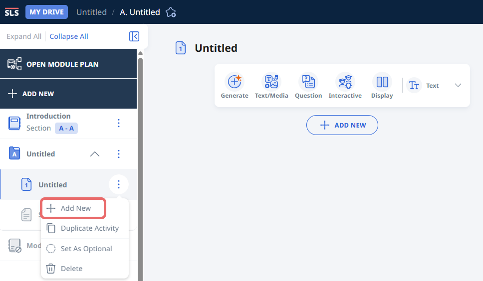 Add Existing Activities from Resources